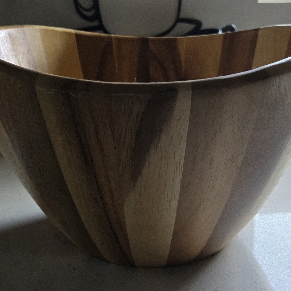 Striped Wooden Salad Bowl